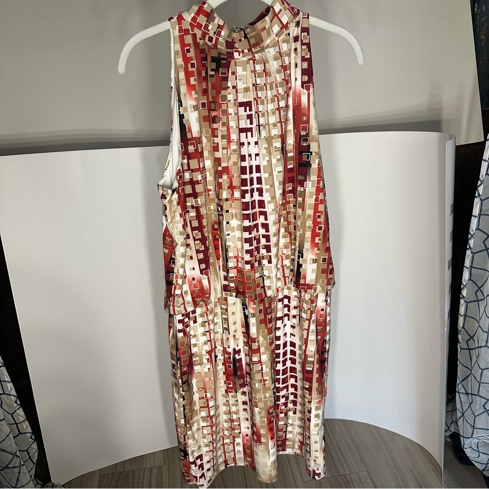 White House Black Market Red and Cream Midi Dress